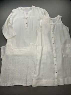 LIKE NEW SET of 3 - Eileen Fisher XS Petite Linen/Cotton - Shirt, Tunic, Dress